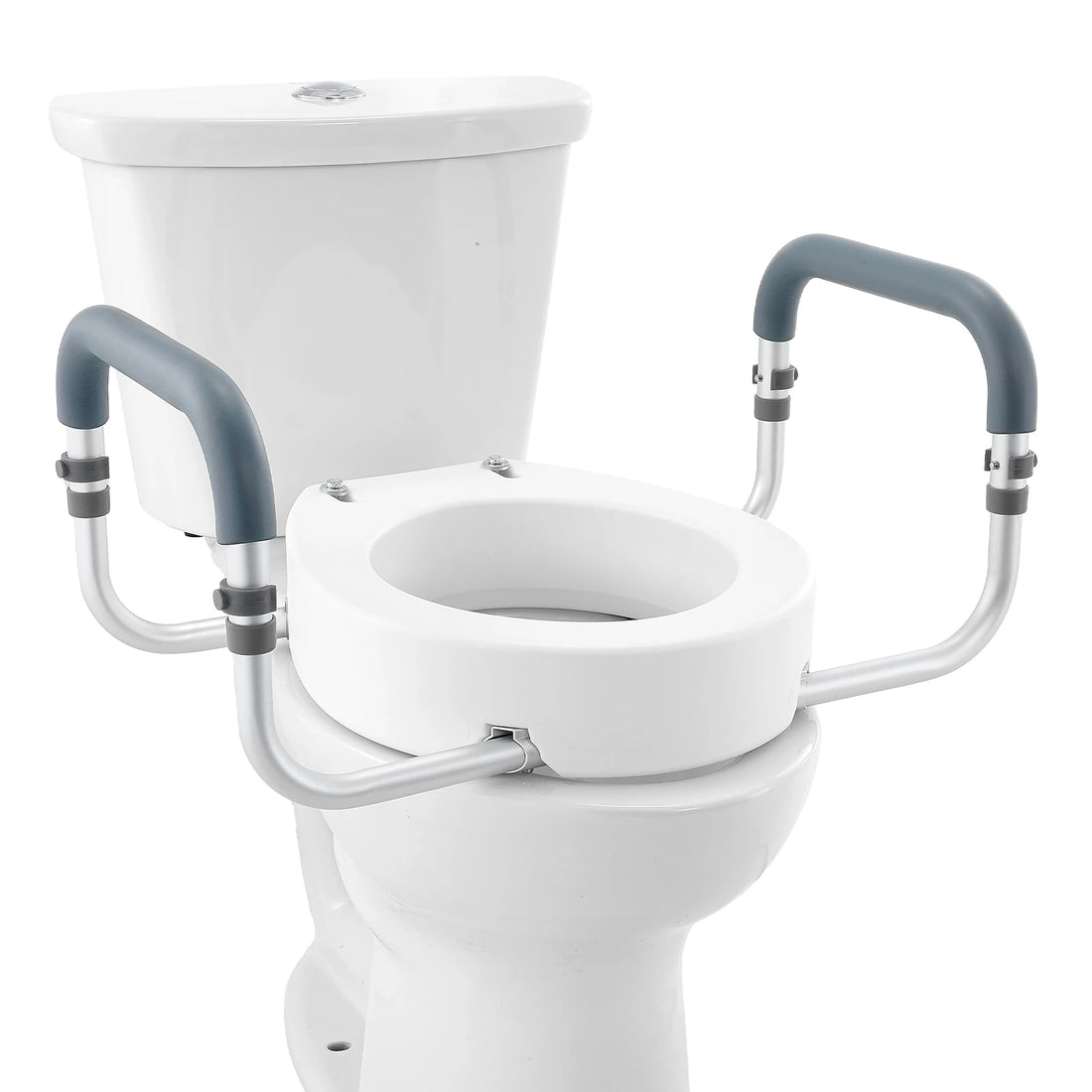 Raised Toilet Seat with Aluminum Handrail