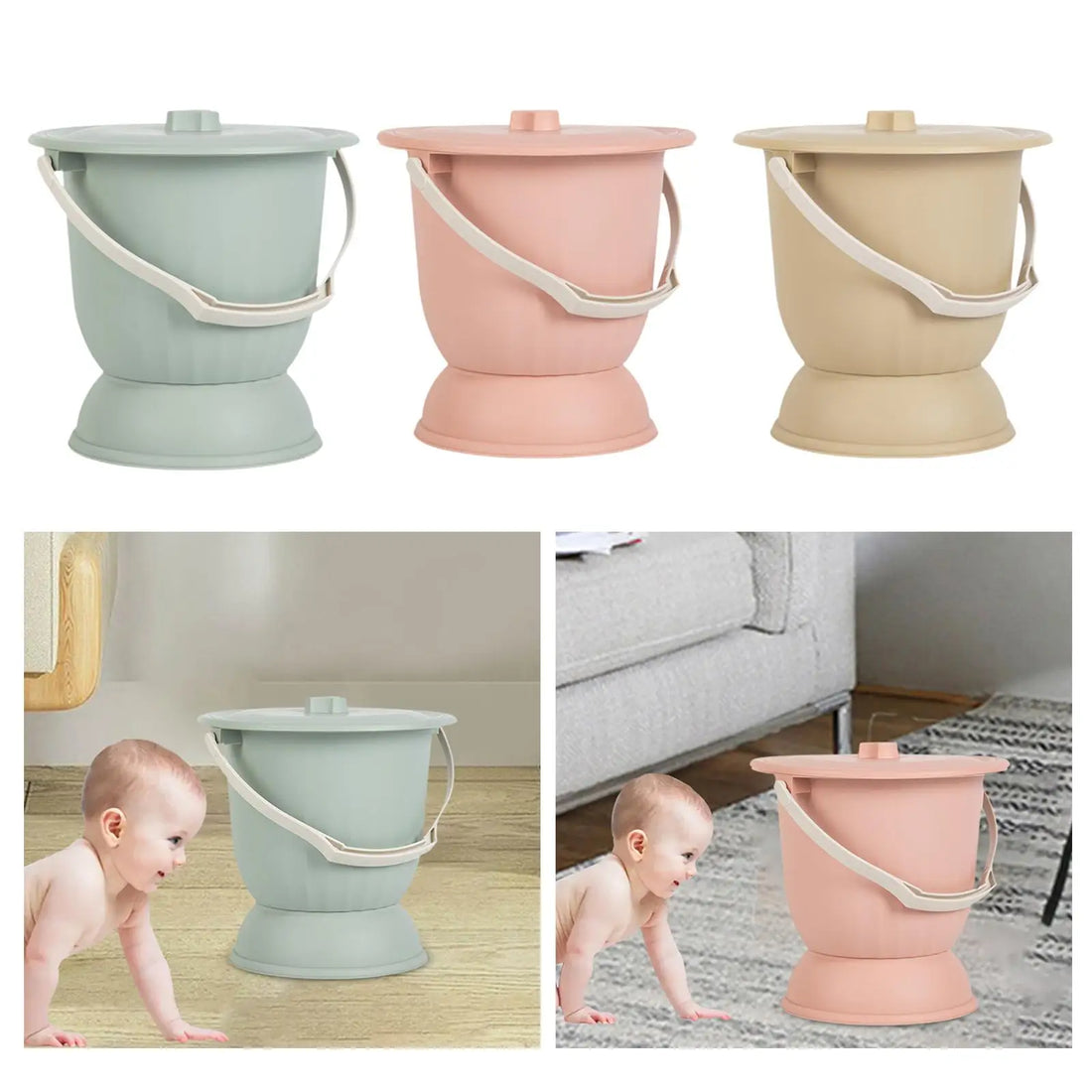 Portable Bedside Commode Bucket with Lid and Handle