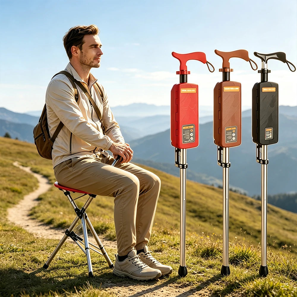 Aluminum Alloy Walking Stick with Foldable Seat, 85 cm