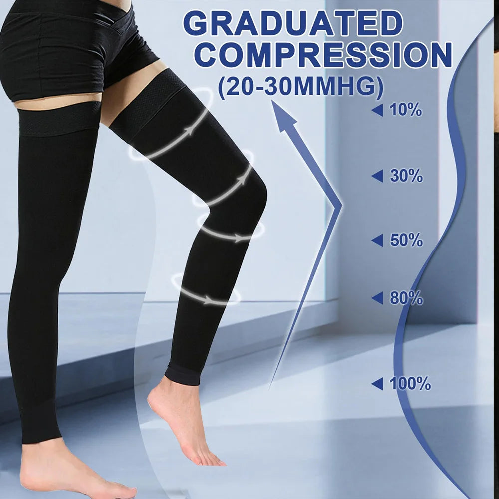 Footless Thigh-High Compression Stockings, 23–32 mmHg
