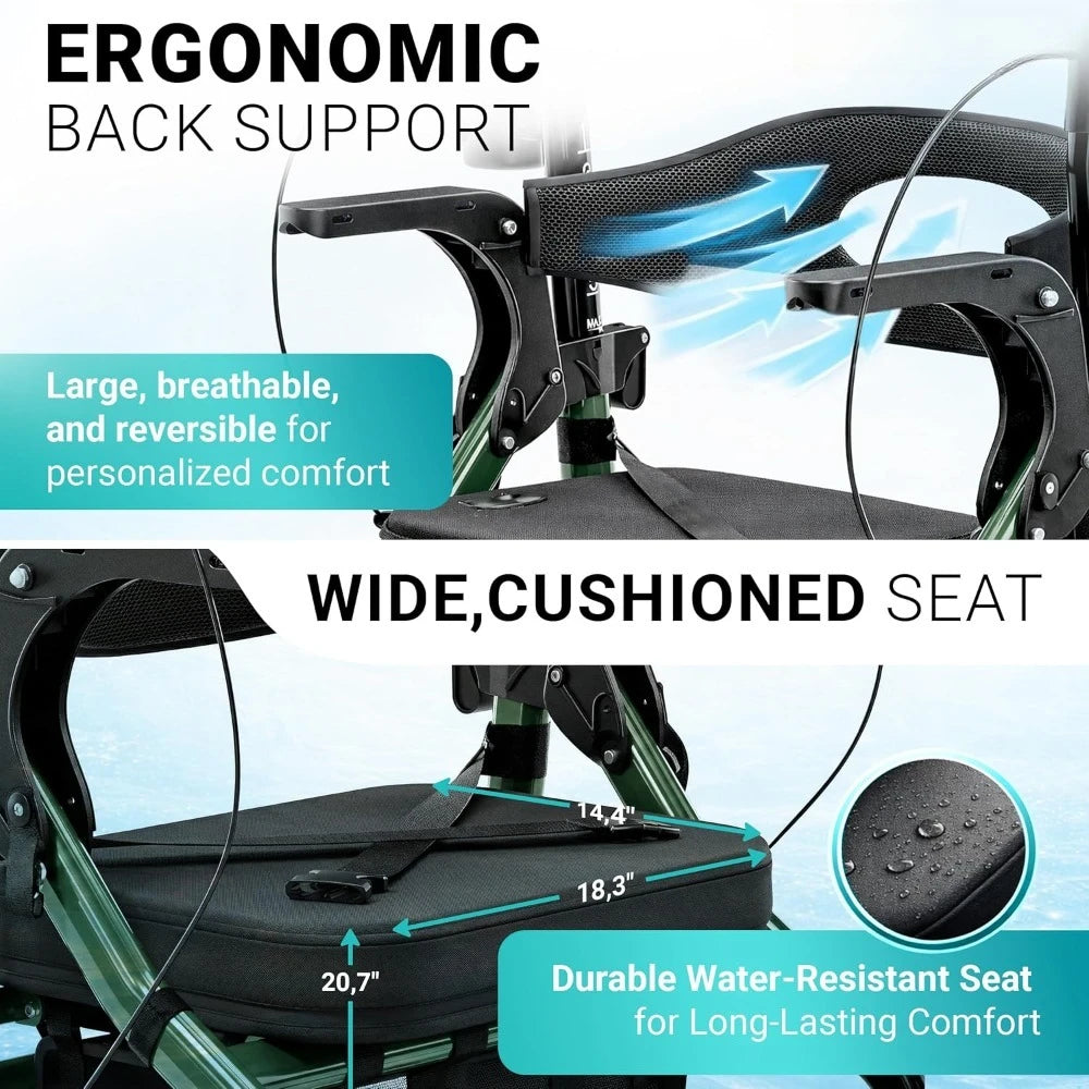 2-in-1 Rollator Walker and Transport Wheelchair Combo