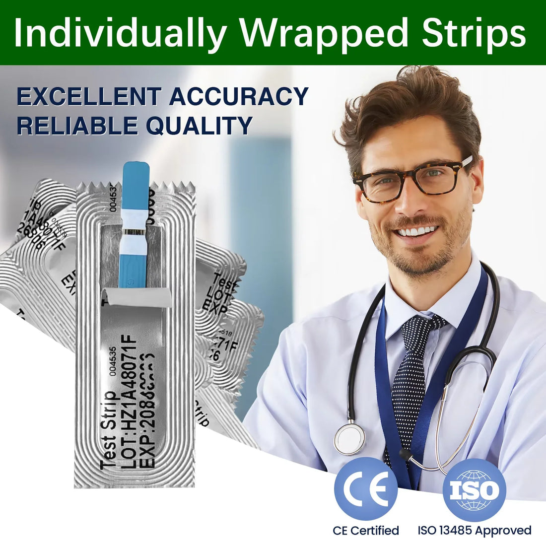 Blood Glucose Meter Kit with Individually Wrapped Test Strips