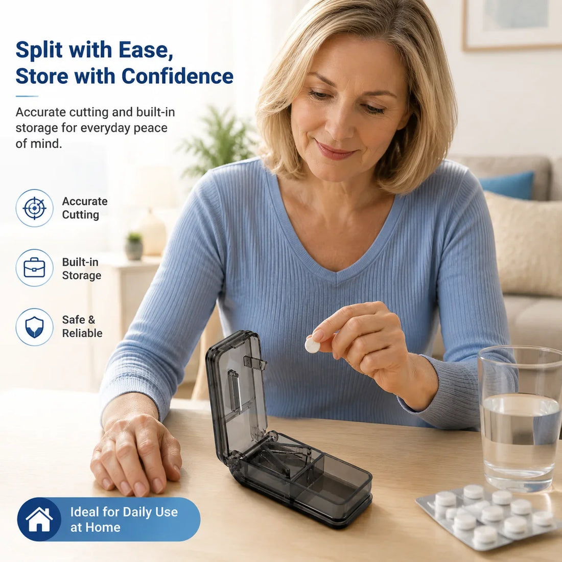 Portable Pill Cutter with Dual Storage Compartments