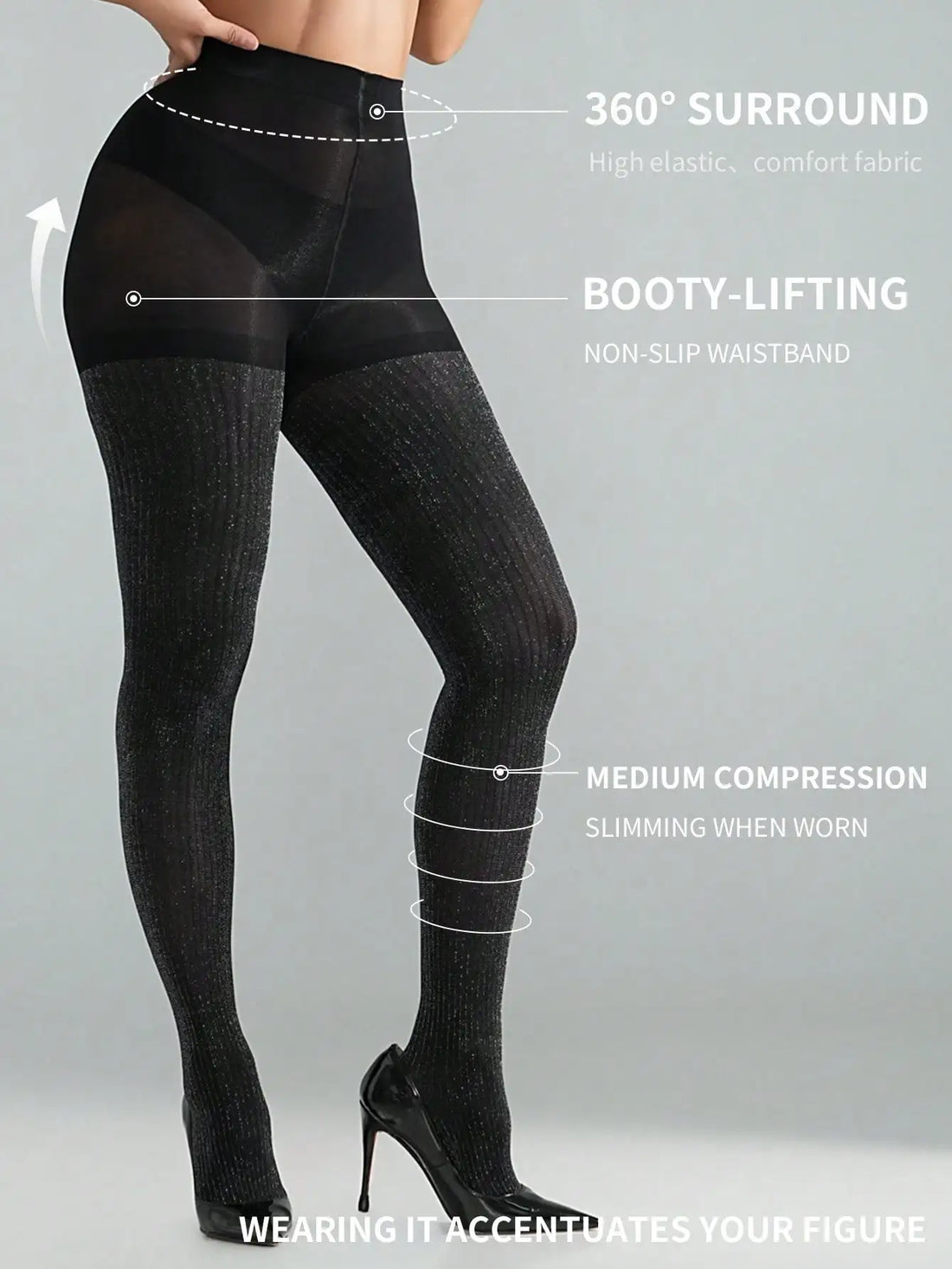 High-Waist Ribbed Glitter Tights, 2-Piece