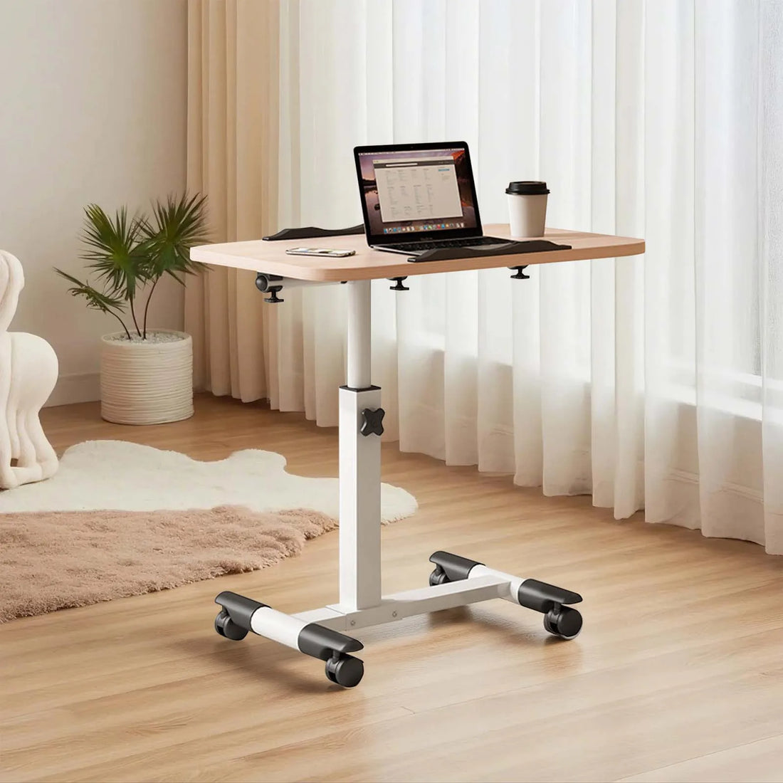 Foldable Height-Adjustable Overbed Table with Wheels