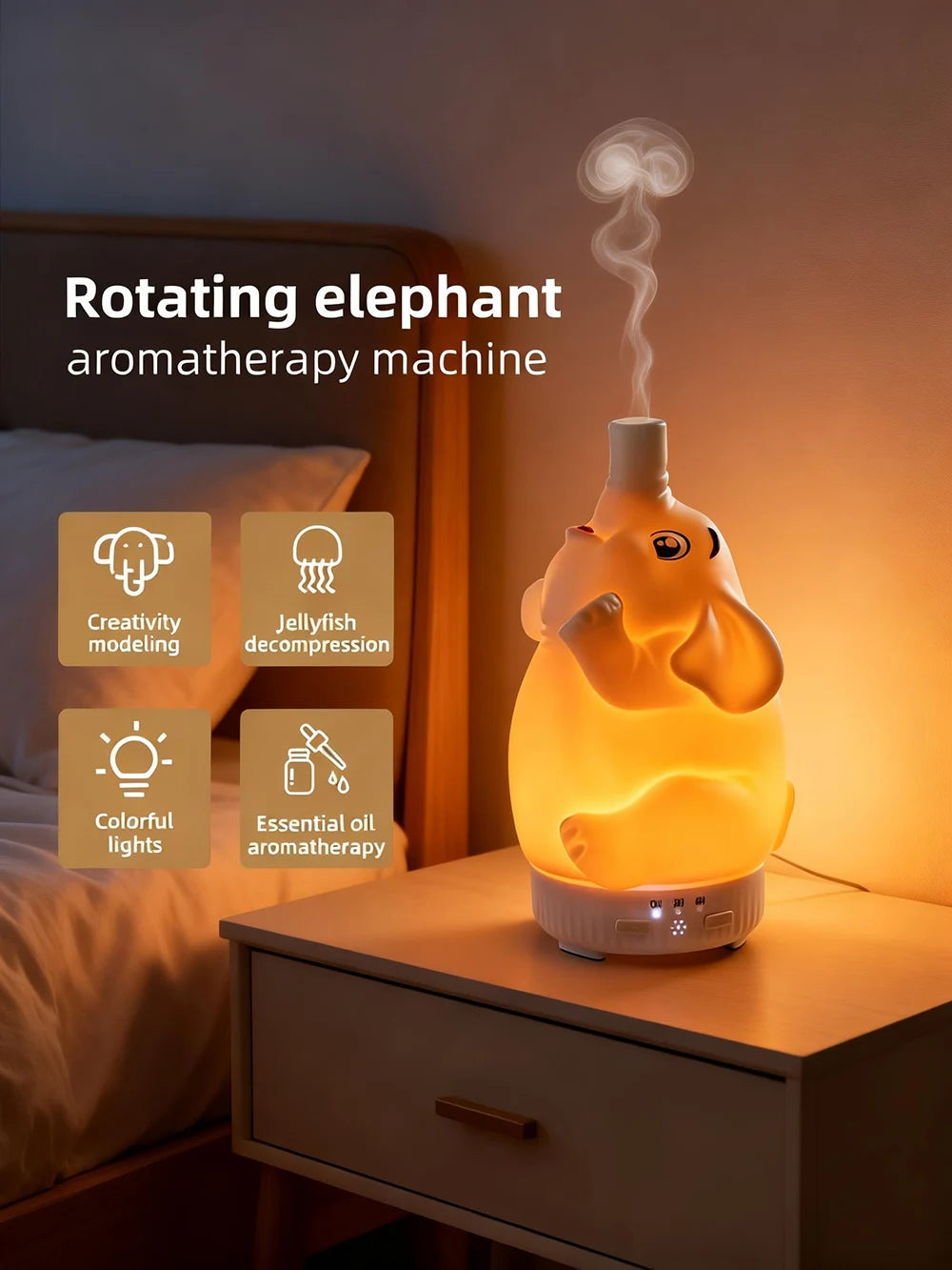 Elephant Aroma Diffuser with Mist and Night Light