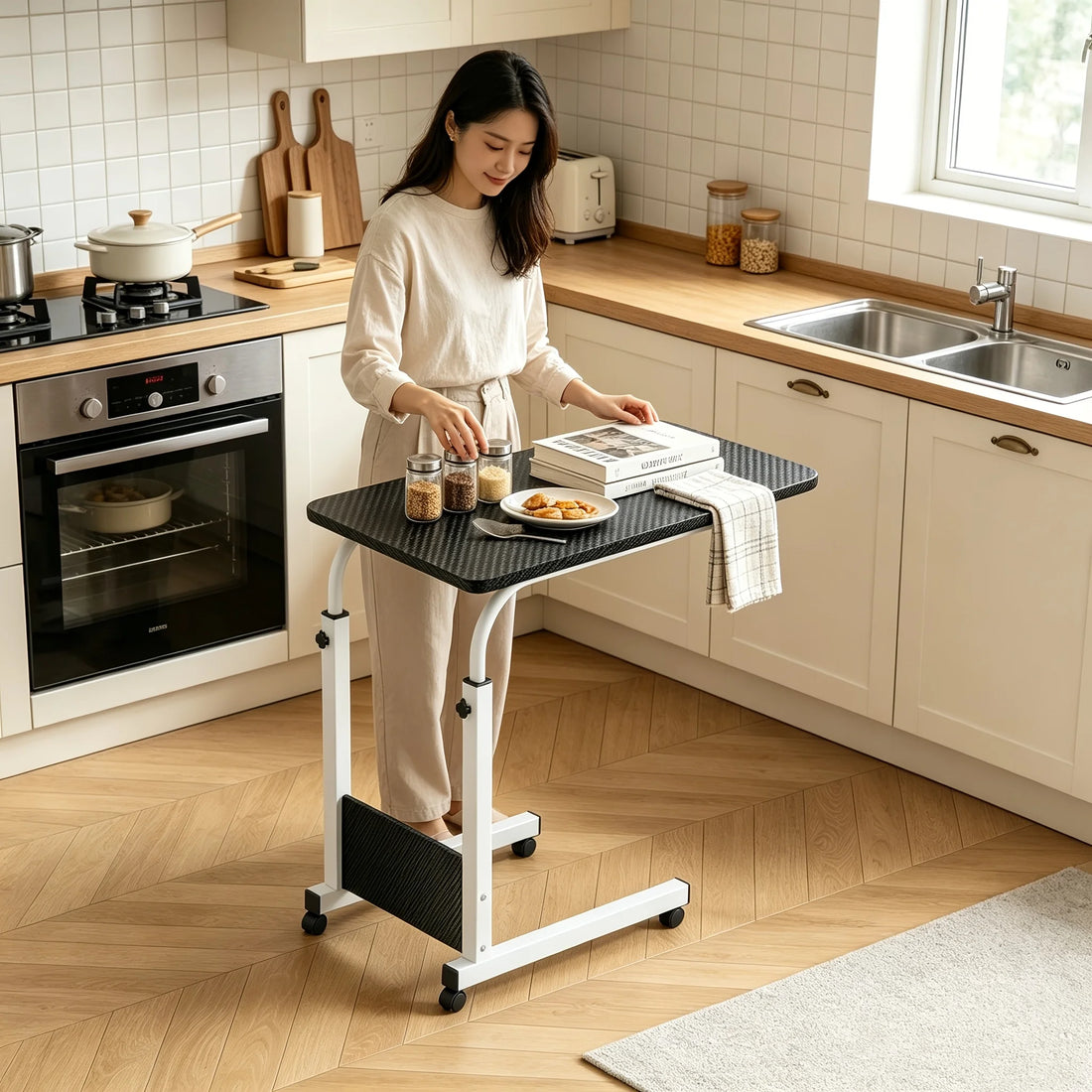 Height-Adjustable Rolling Overbed Table