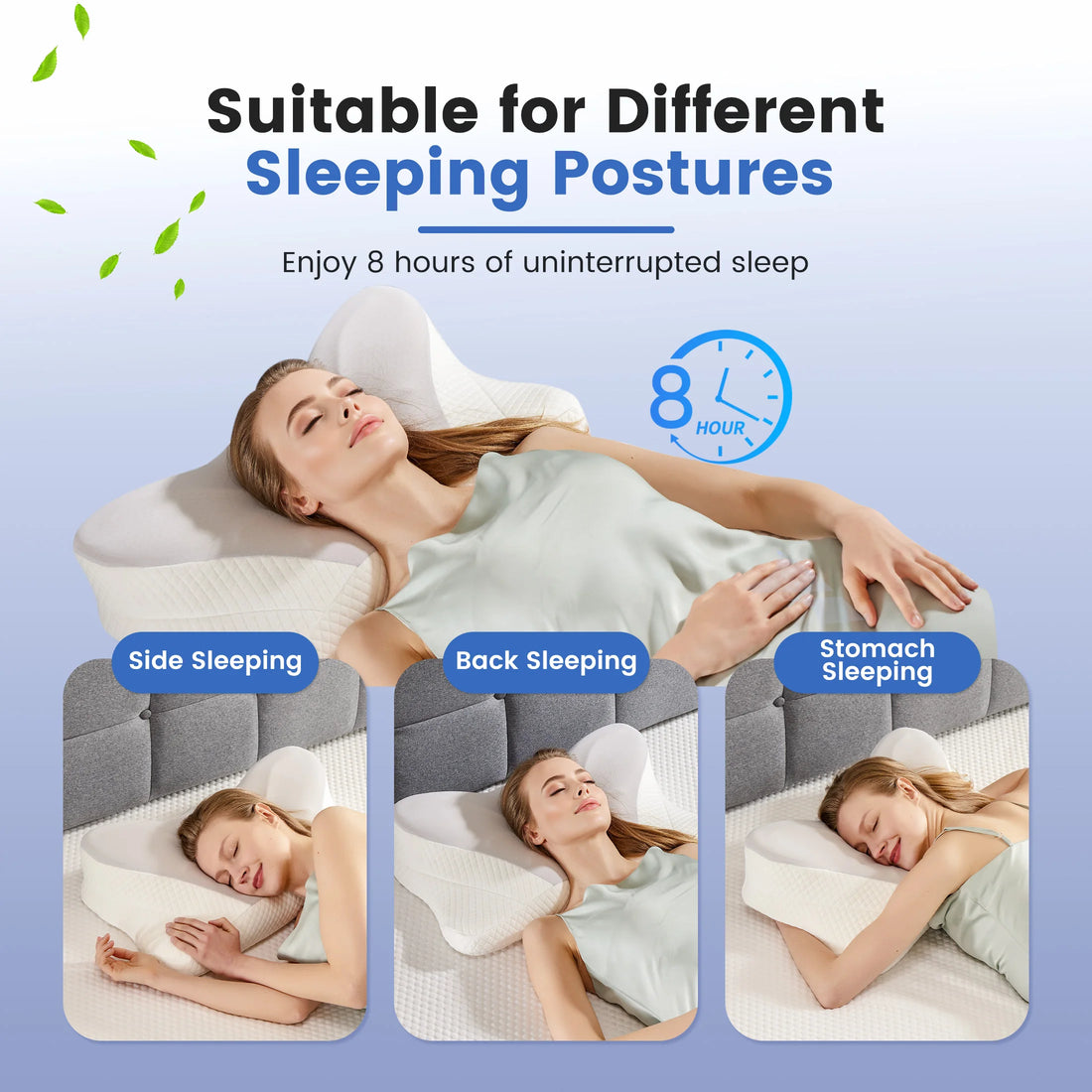 Ergonomic Memory Foam Bed Pillow with Cooling Pillowcase