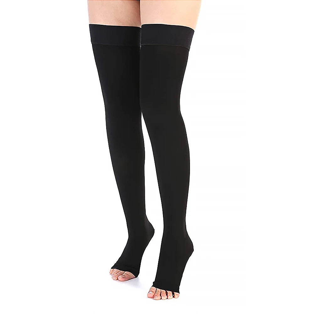 Unisex Open-Toe Thigh-High Compression Stockings 34–46 mmHg
