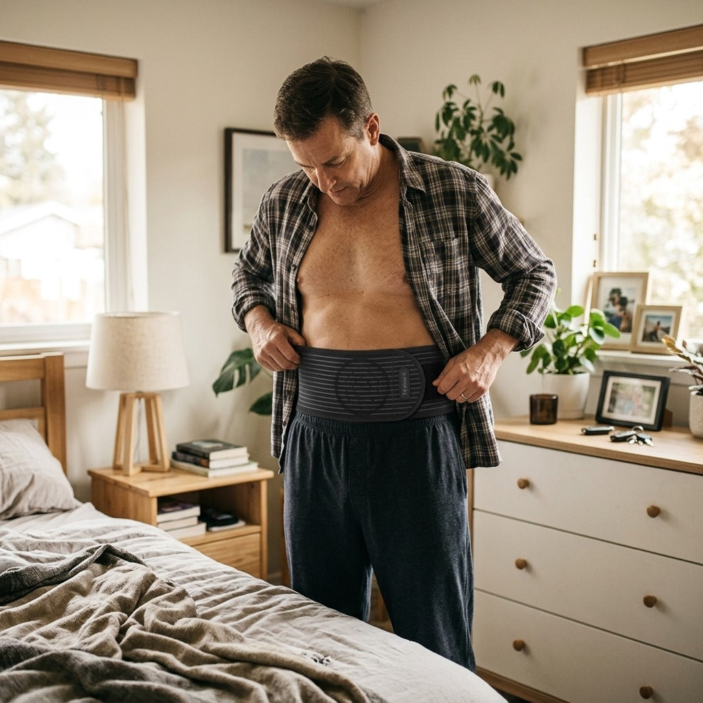 Adjustable Abdominal Hernia Belt with Compression Pad - at home