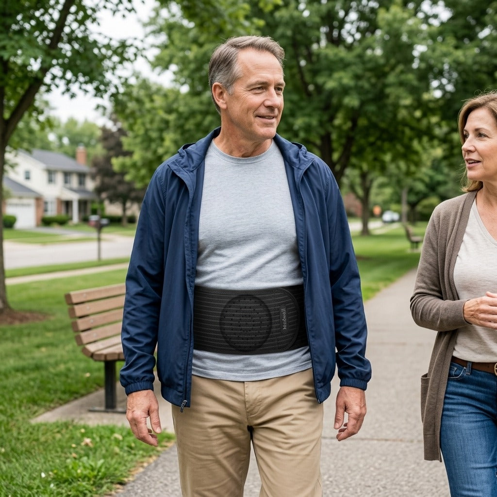 Adjustable Abdominal Hernia Belt with Compression Pad - in everyday life