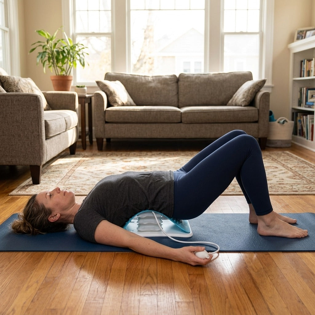 Adjustable Airbag Lumbar Support Back Stretcher, 5 Functions - at home