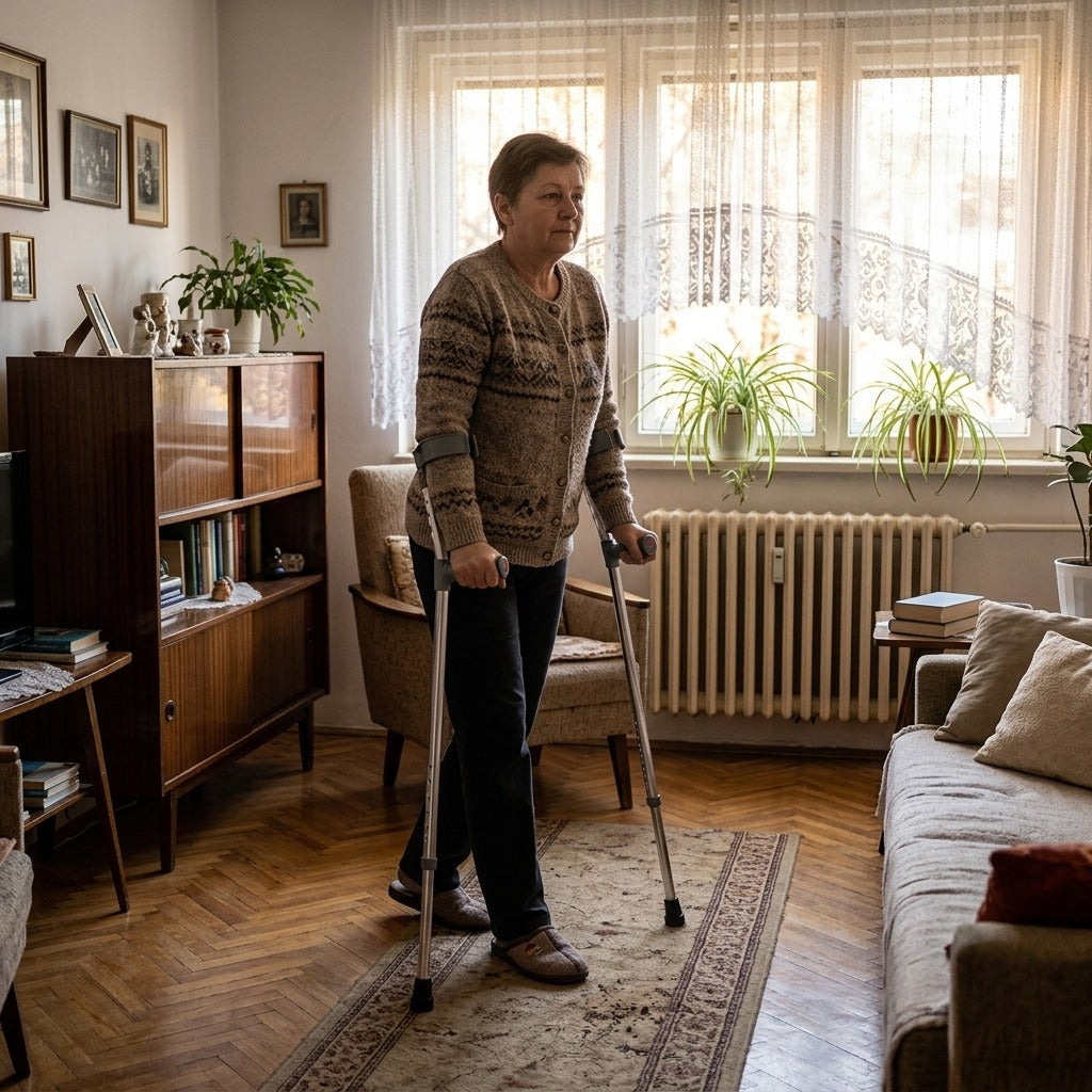 Állítható alumínium alkartámaszos mankó - otthon