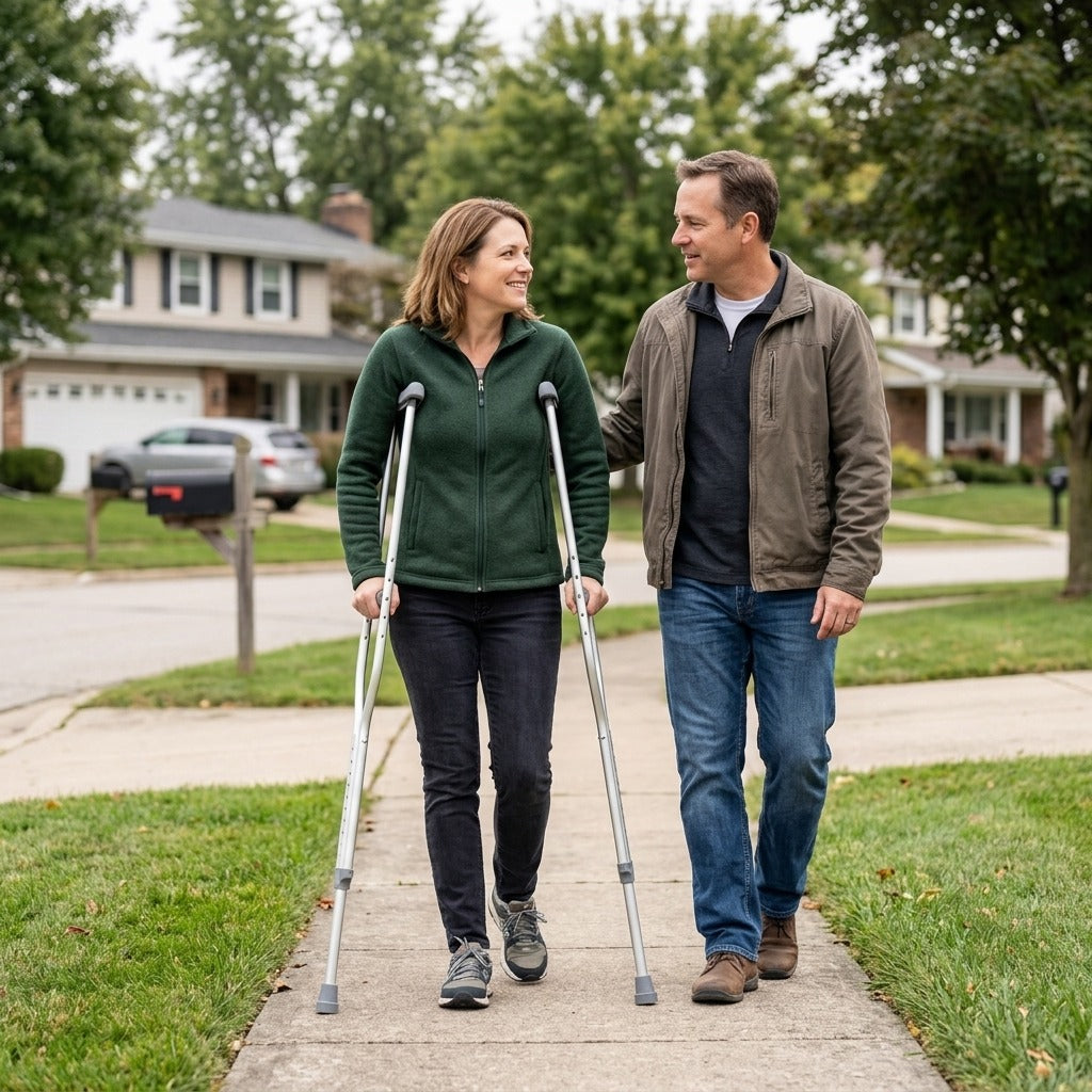 Adjustable Aluminum Underarm Crutches - in everyday life