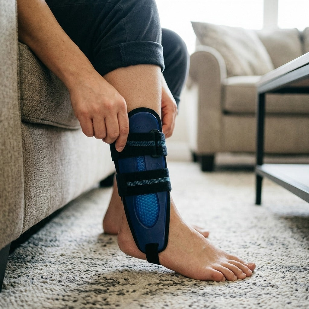 Adjustable Ankle Brace for Left or Right Foot - in use