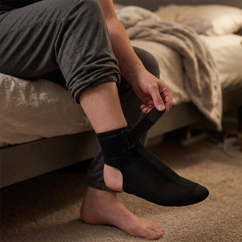 Adjustable Ankle Brace for Night Support - in use