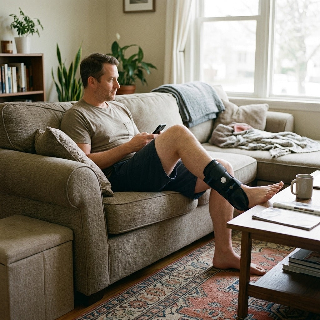 Adjustable Ankle Brace with Foam and Gel Padding - at home