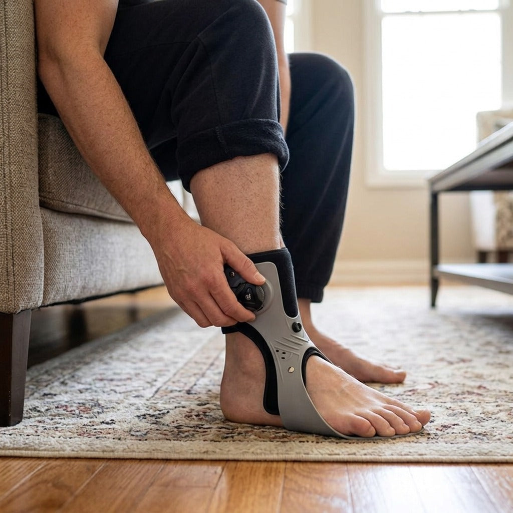 Adjustable Ankle-Foot Brace for Foot Drop Support - in use