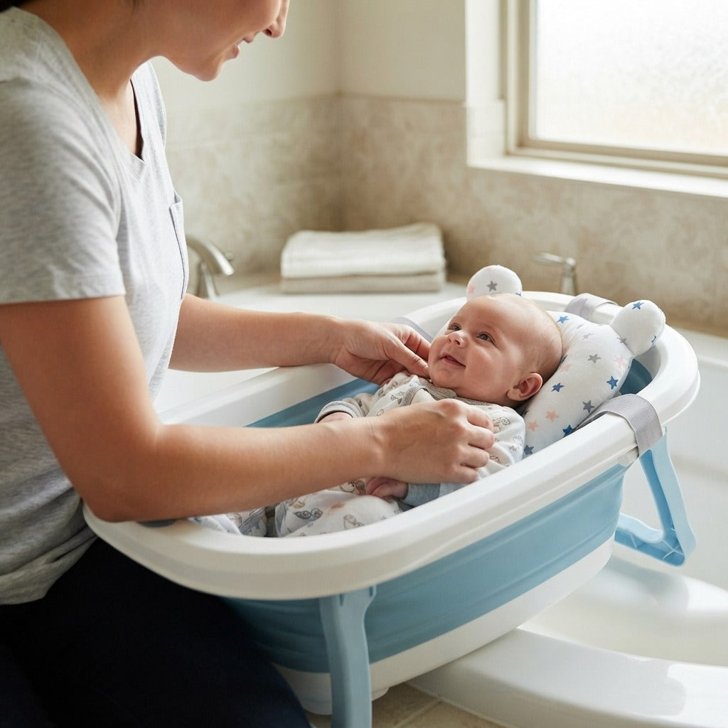 Adjustable Baby Bath Support Pad for 0–12 Months - in use