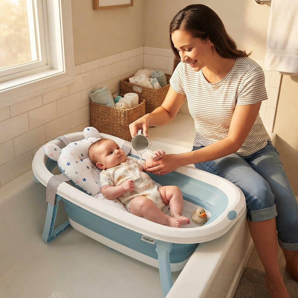 Adjustable Baby Bath Support Pad for 0–12 Months - at home