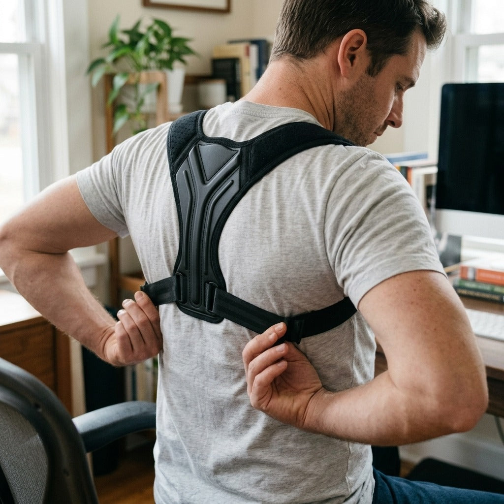 Adjustable Back and Shoulder Posture Corrector - in use