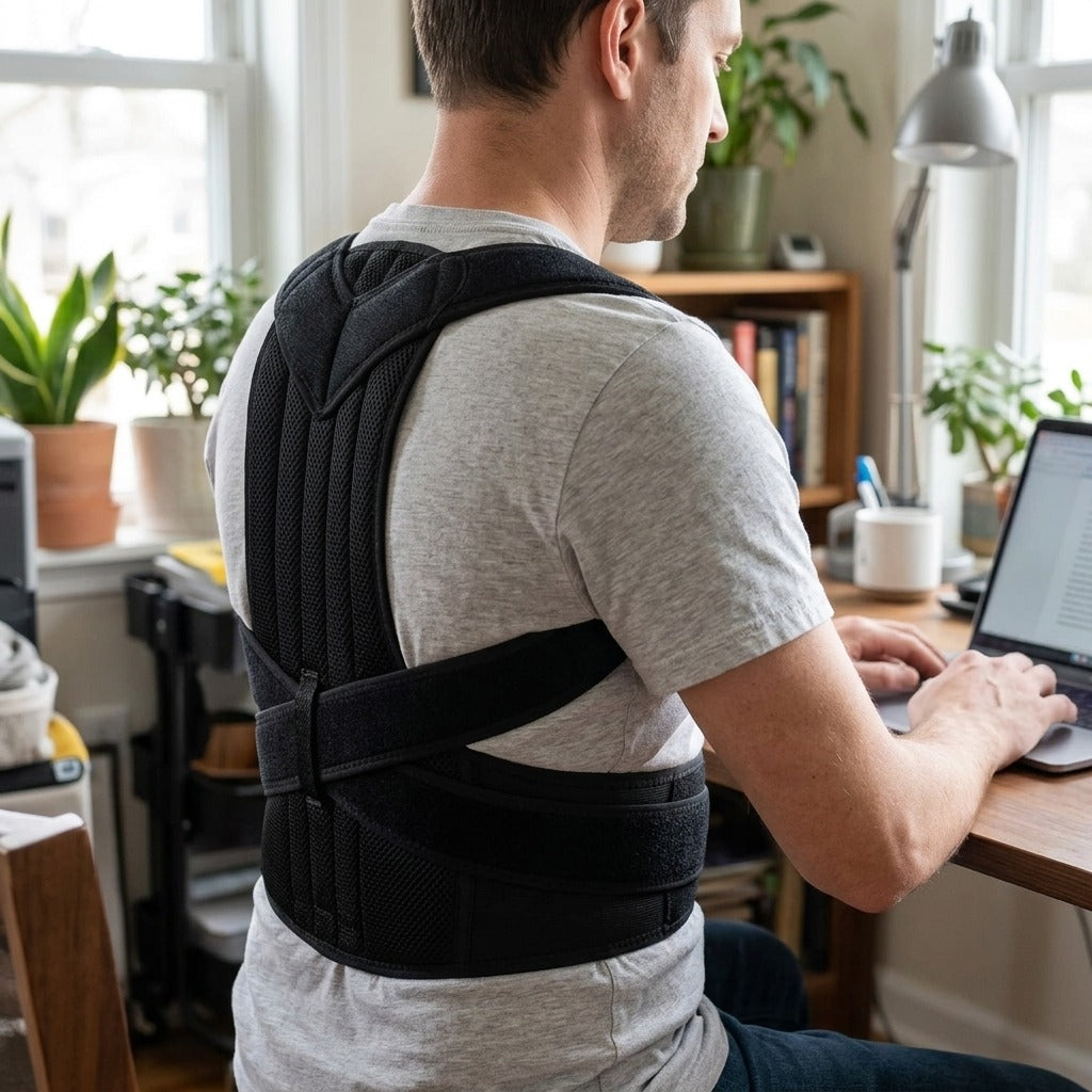 Adjustable Back and Shoulder Posture Corrector - in use