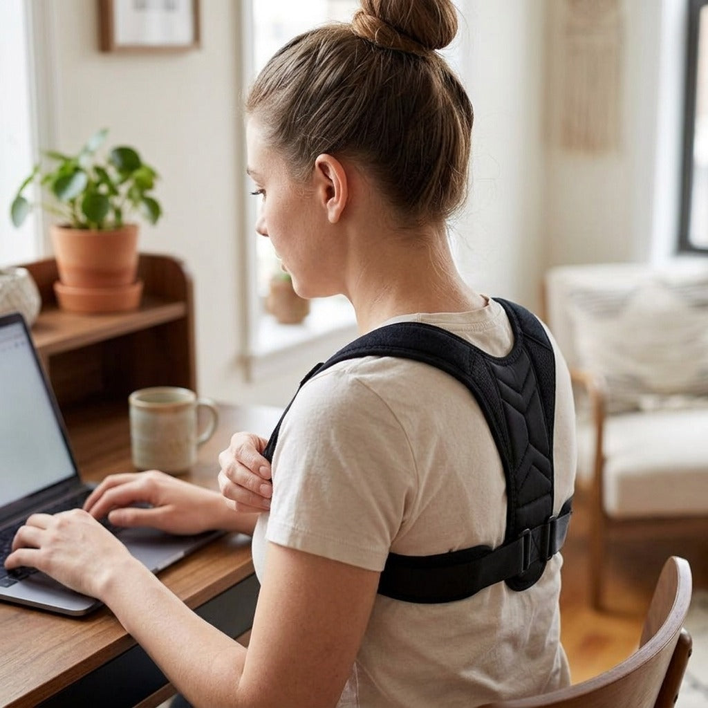 Adjustable Back and Shoulder Posture Support - in use