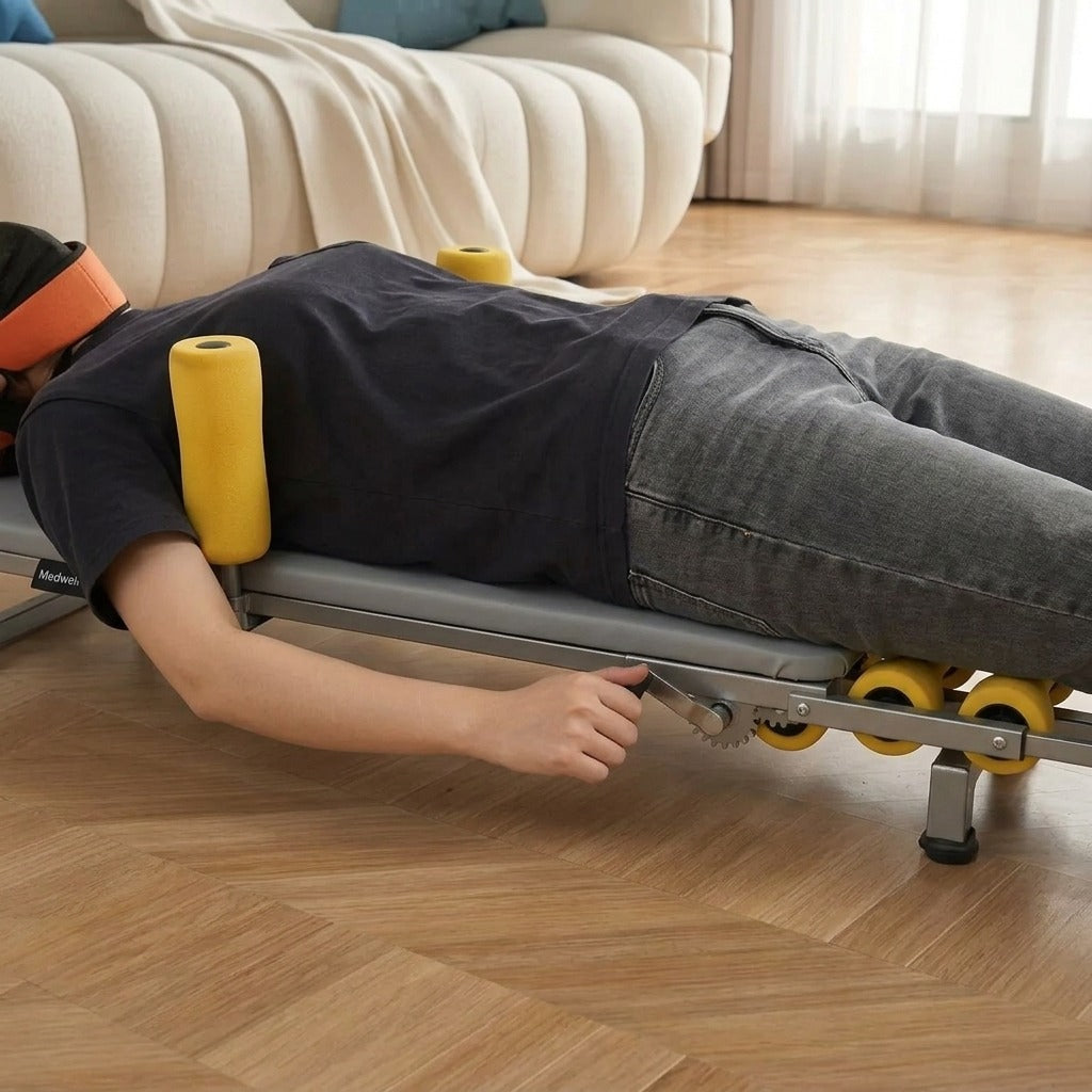 Adjustable Back Stretcher for Cervical and Lumbar Traction - in use