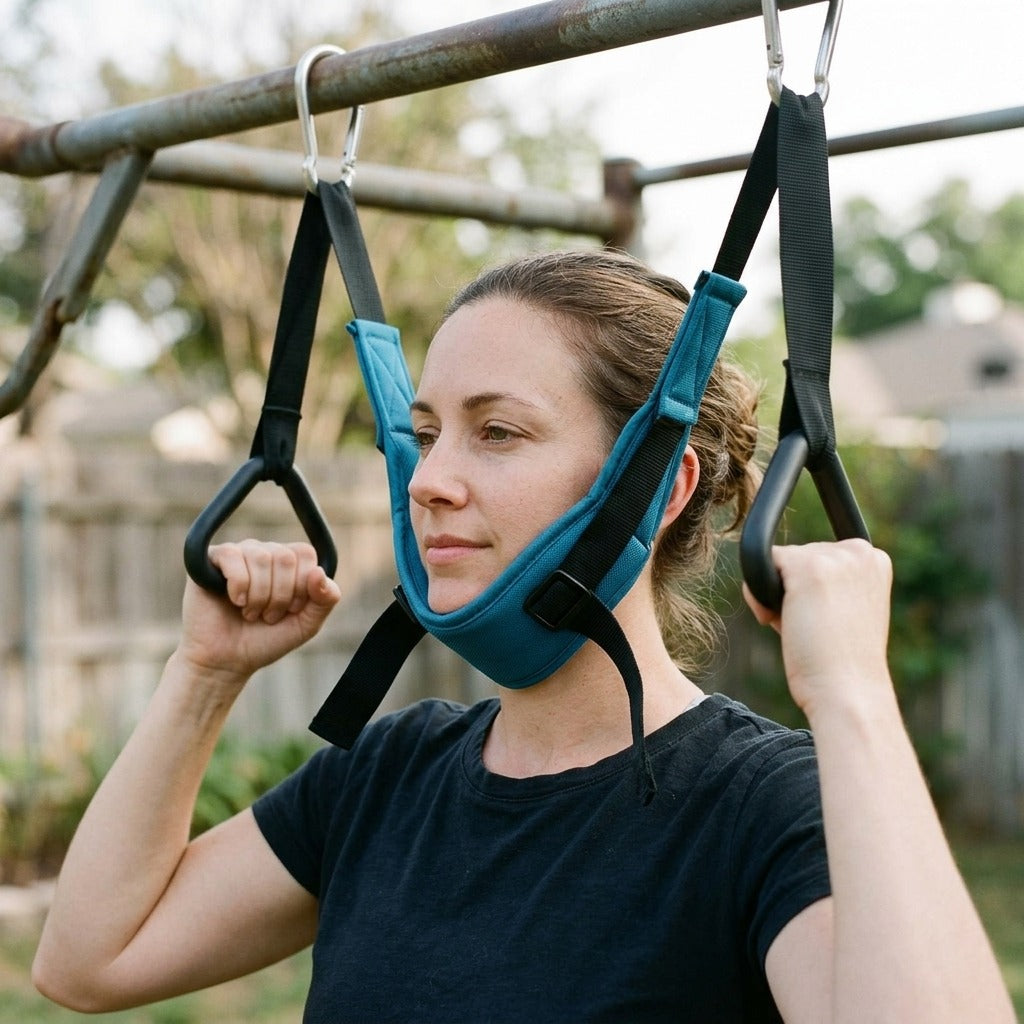 Adjustable Cervical Neck Support for Home or Office - in use