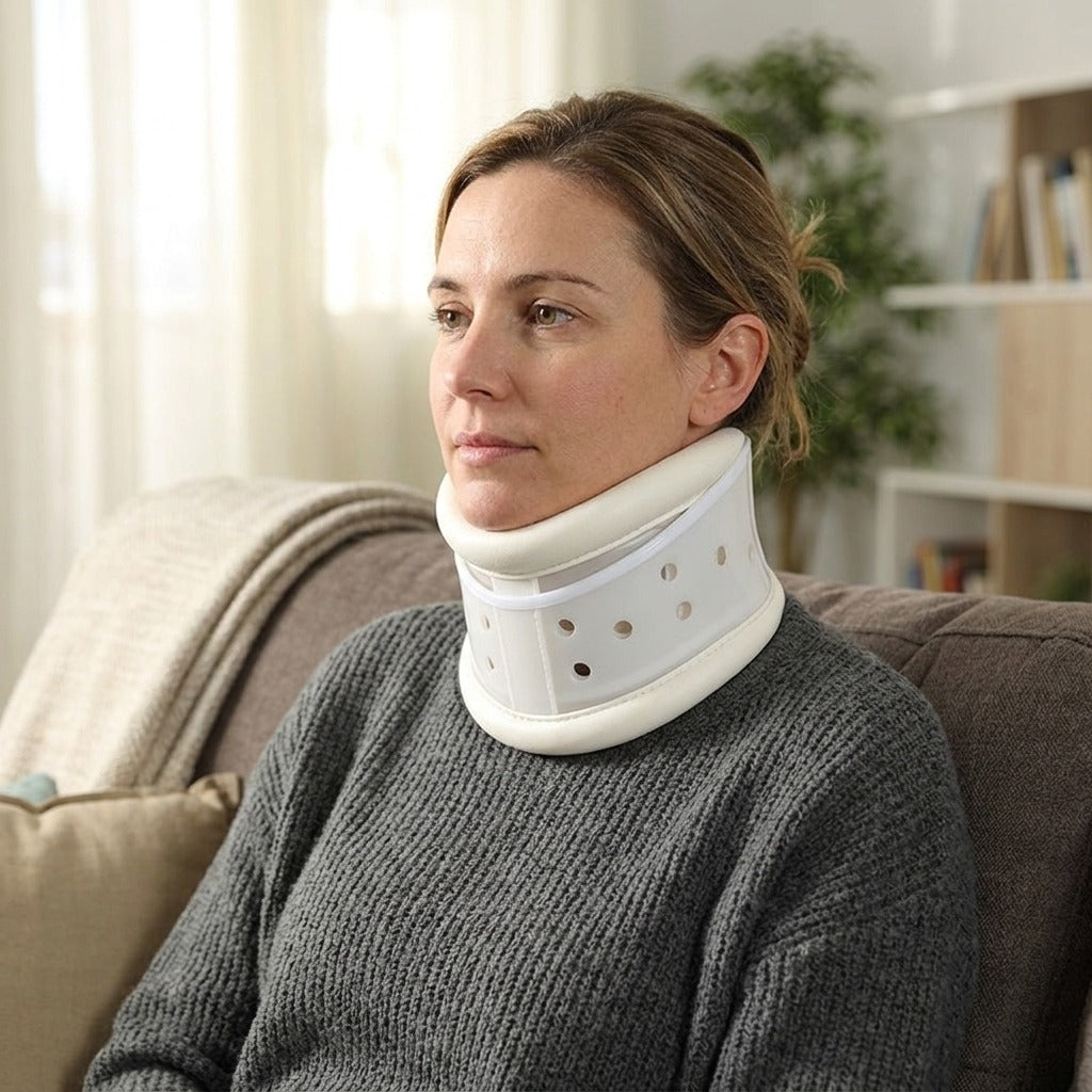Adjustable Cervical Neck Traction Device with Chin Brace - in use