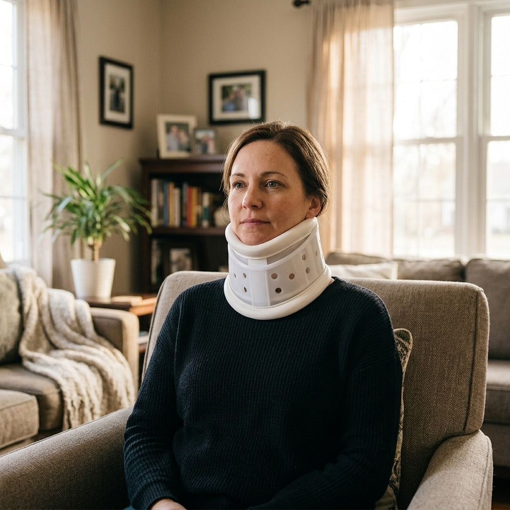 Adjustable Cervical Neck Traction Device with Chin Brace - at home