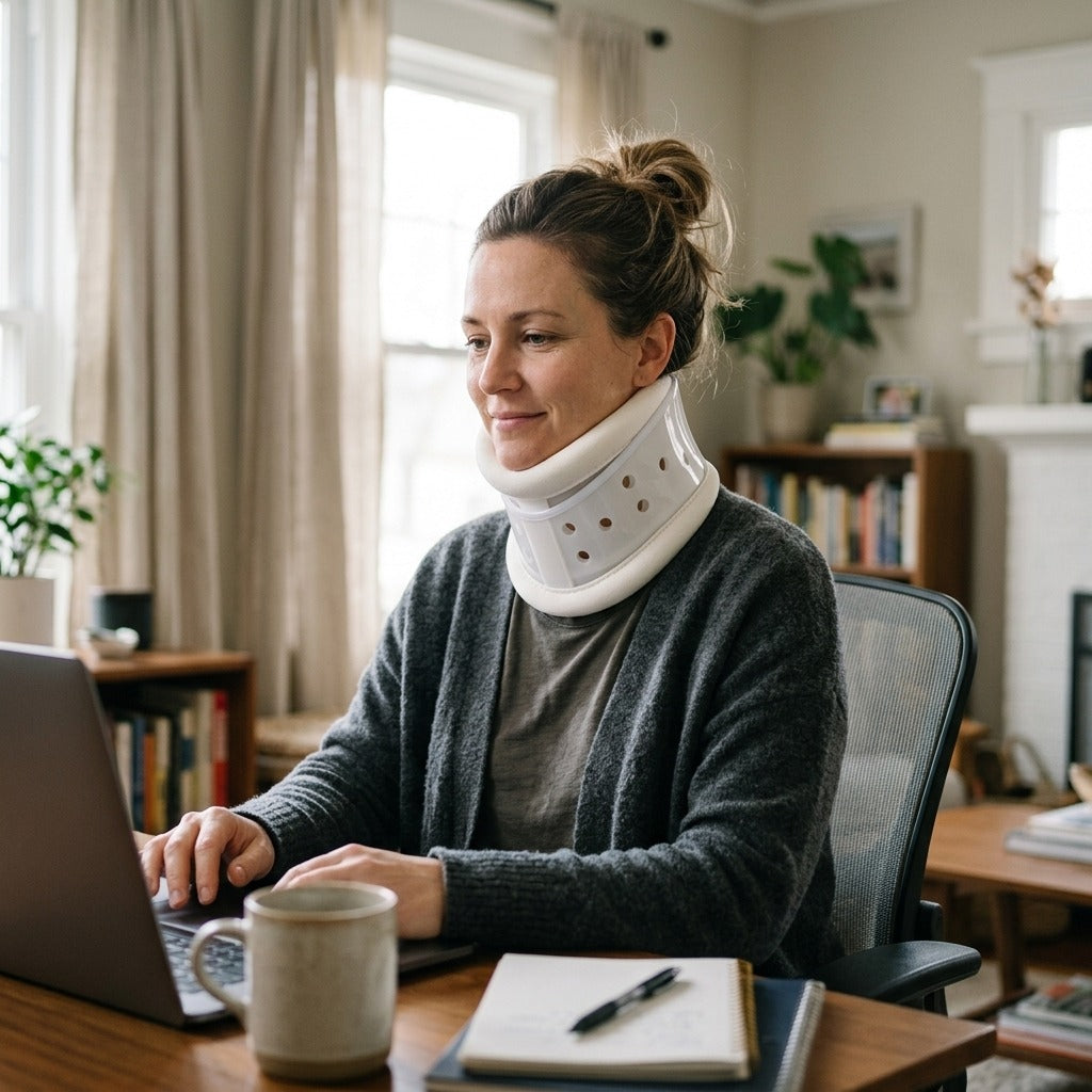 Adjustable Cervical Neck Traction Device with Chin Brace - in everyday life