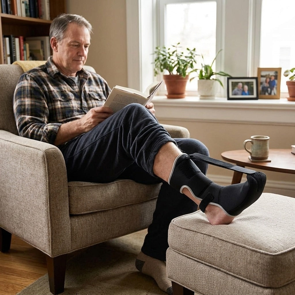 Adjustable Day and Night Foot Drop Splint - at home