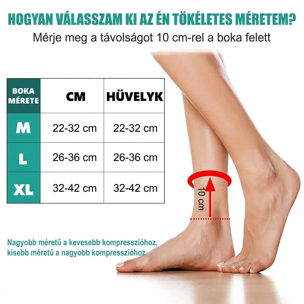 Bokatámogató méretválasztási táblázat M, L, XL méretekhez