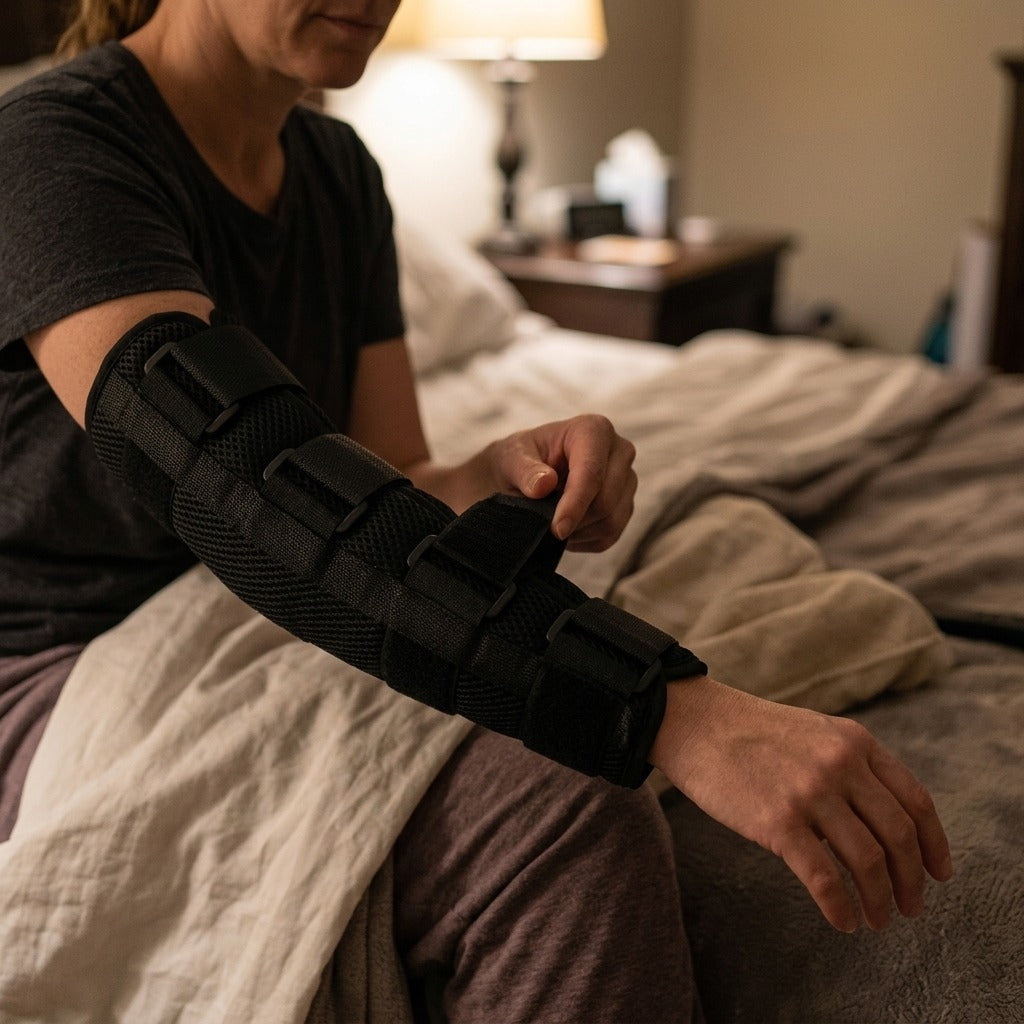 Adjustable Elbow Brace Night Splint - in use