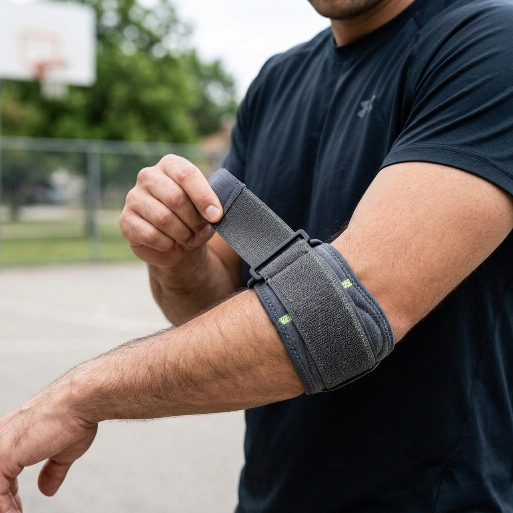 Adjustable Elbow Support Strap for Sports - in use