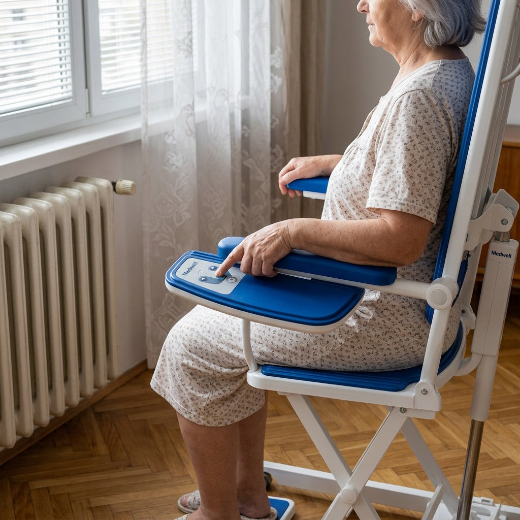 Állítható elektromos felállást segítő emelő - használat közben