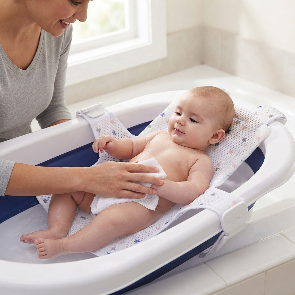 Adjustable Foldable Baby Bath Cushion - in use