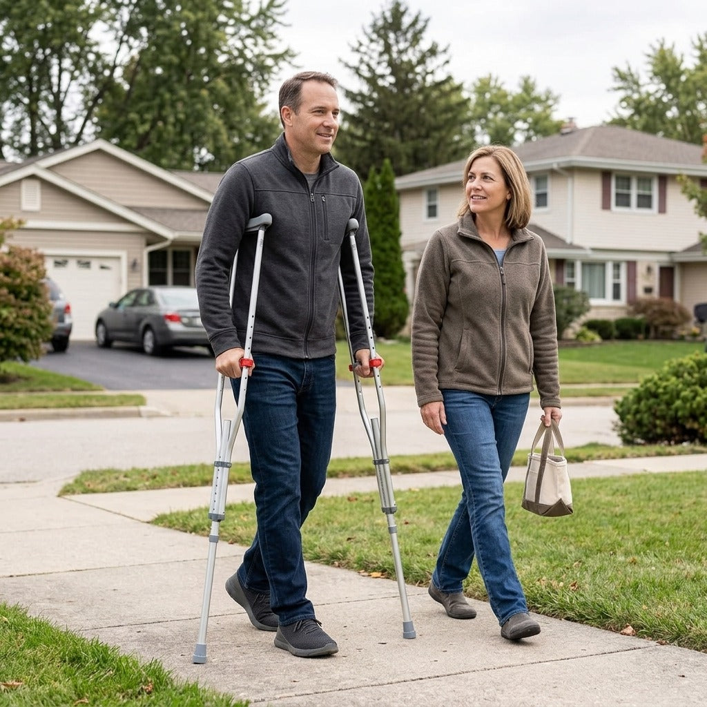 Adjustable Folding Aluminum Underarm Crutches - in everyday life