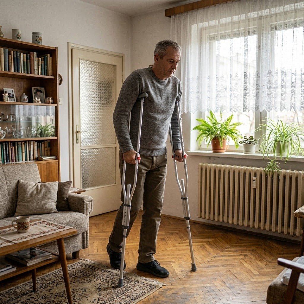 Állítható, összecsukható alumínium hónaljmankó - otthon