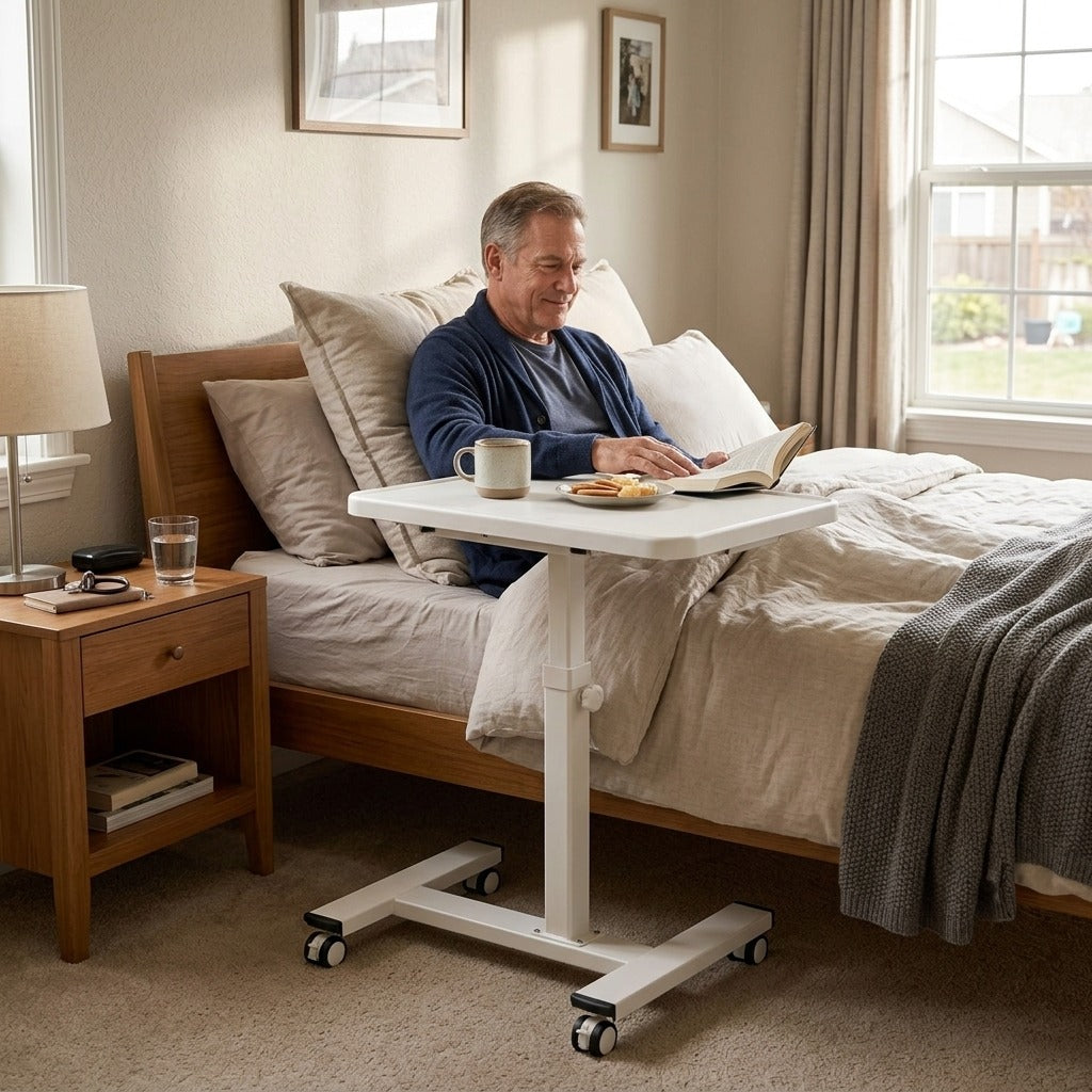 Adjustable Folding Overbed Table with Wheels - in everyday life