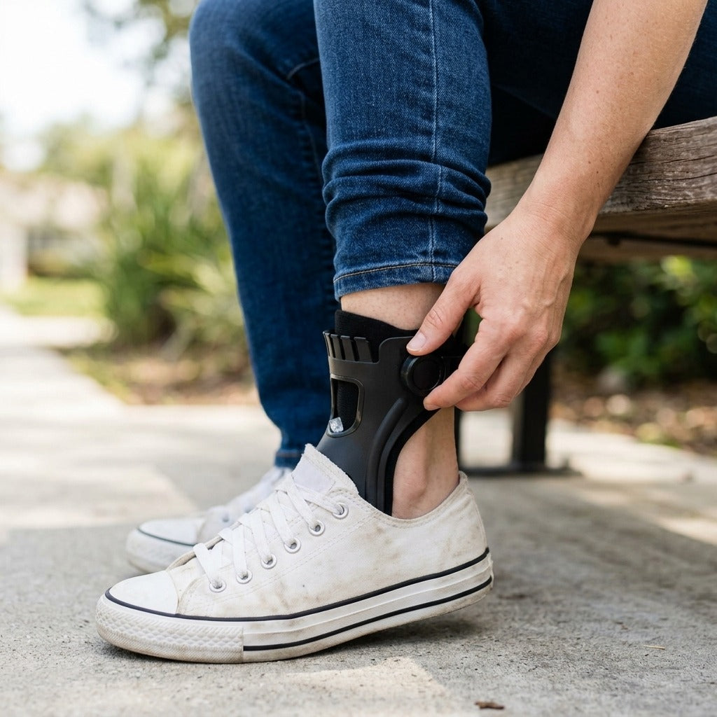 Adjustable Foot Brace with Airbag Support - in use