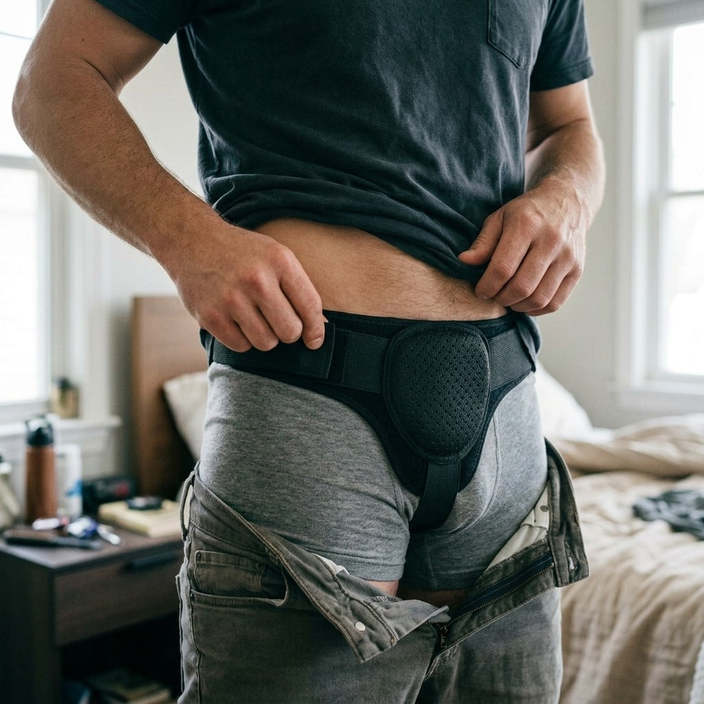 Adjustable Hernia Belt with Removable Pads - in use