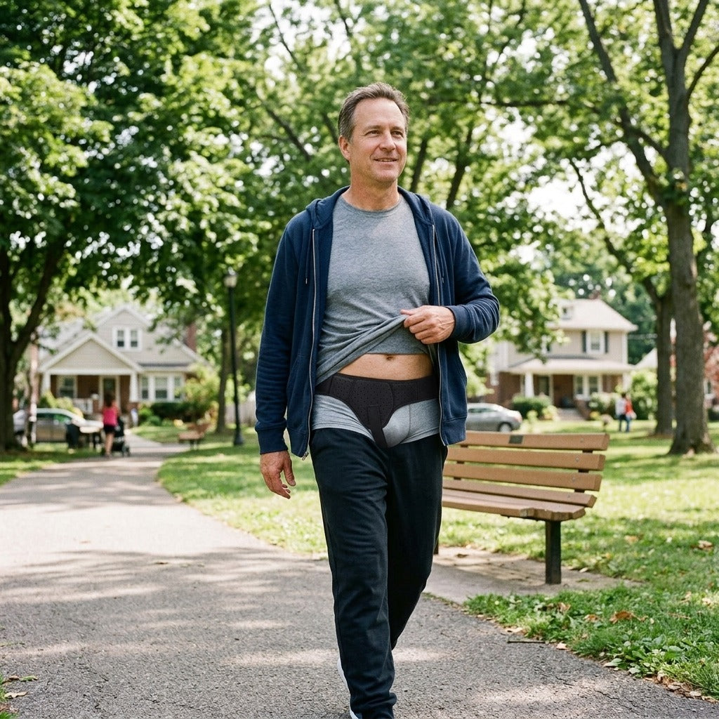 Adjustable Hernia Belt with Removable Pads - in everyday life