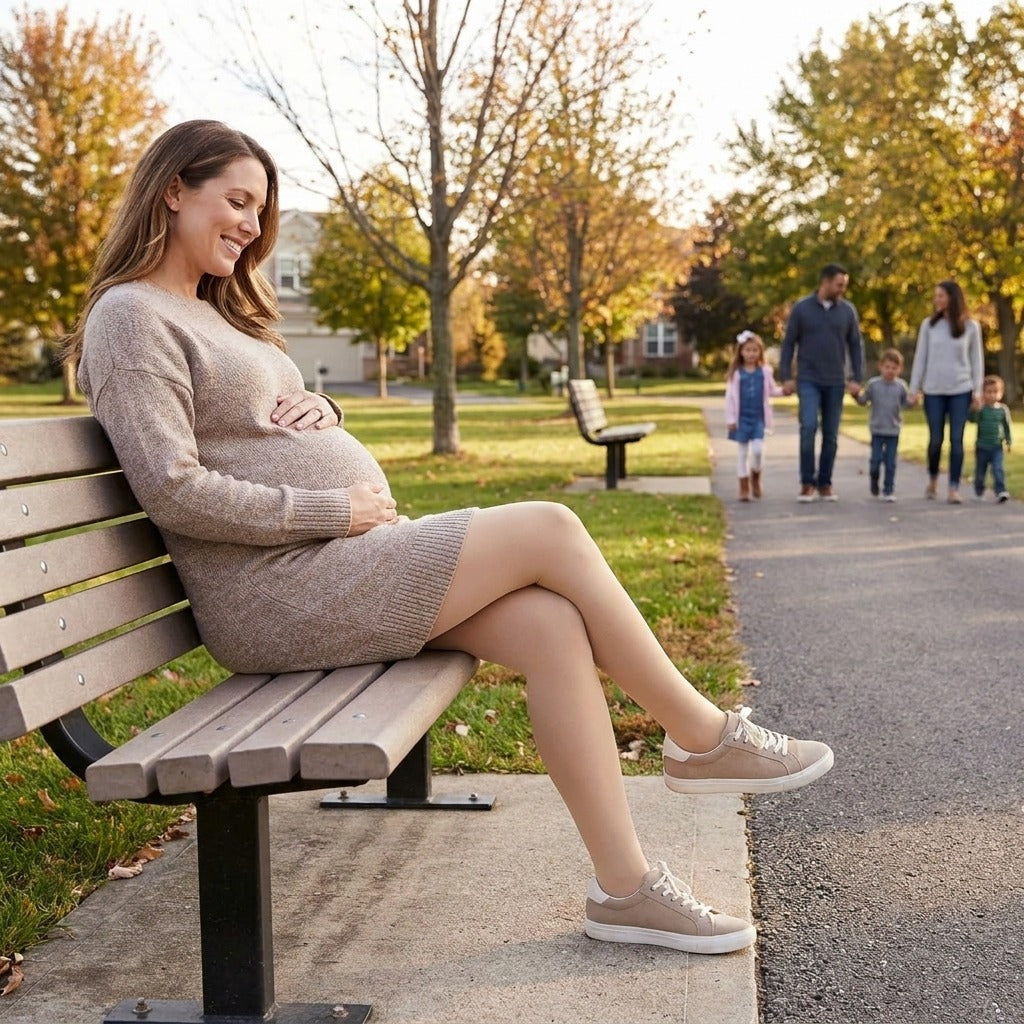 Adjustable High-Waist Maternity Tights - in everyday life