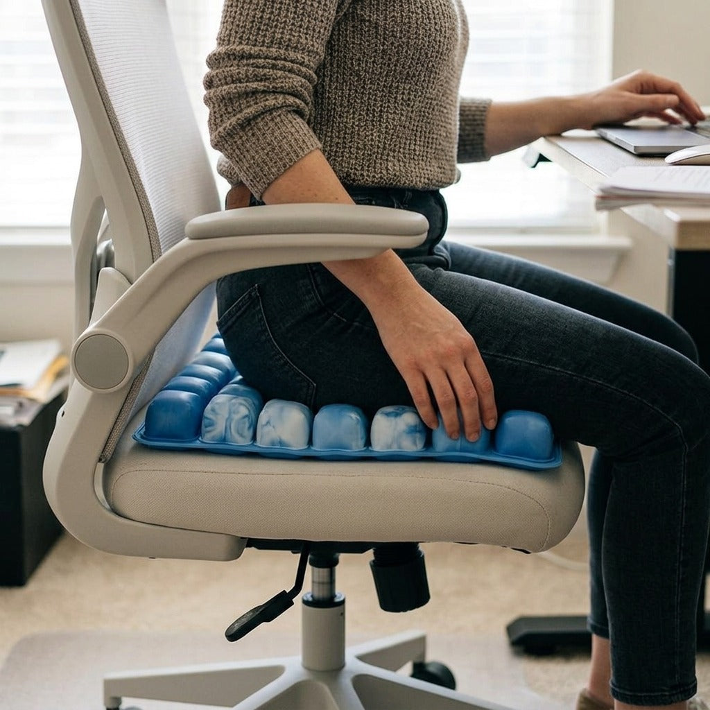 Adjustable Inflatable Chair Cushion for Office or Car - in use