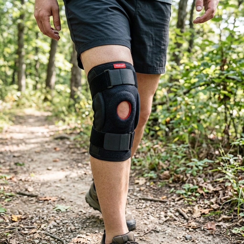Adjustable Knee Brace for Hiking and Fitness - in use
