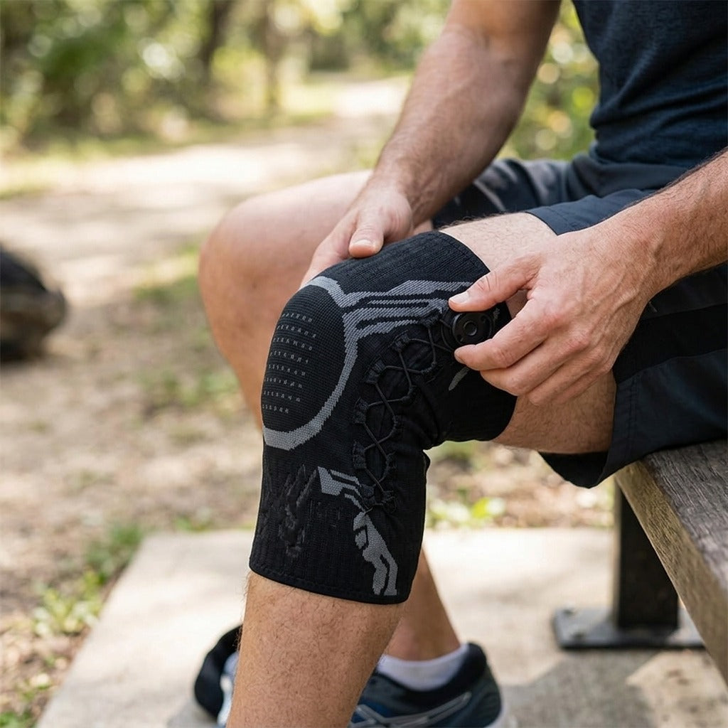 Adjustable Knee Support Brace with Knob - in use