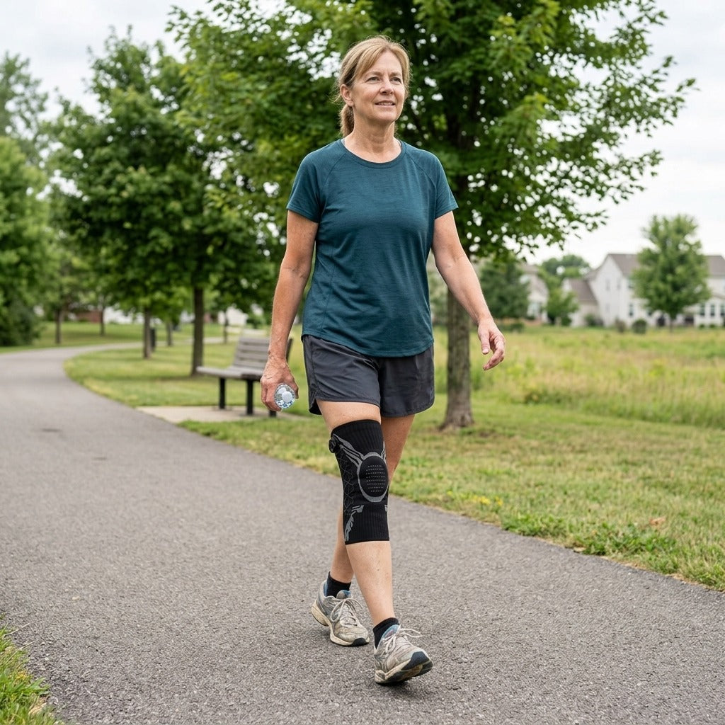 Adjustable Knee Support Brace with Knob - in everyday life