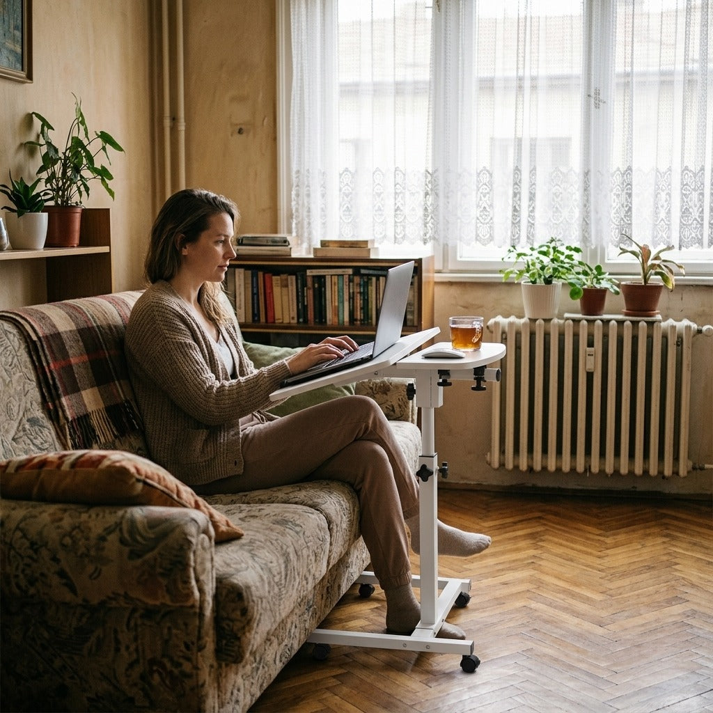 Állítható laptopasztal zárható kerekekkel - a mindennapokban